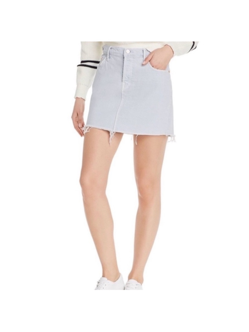 MOTHER Vagabond Denim Mini Skirt Frayed Hem Light Wash Size 25